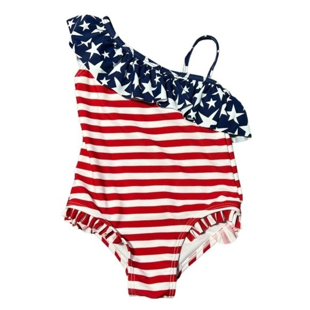 USA Red White and Blue One Piece Ruffle‎ Swimsuit Sz. 12M